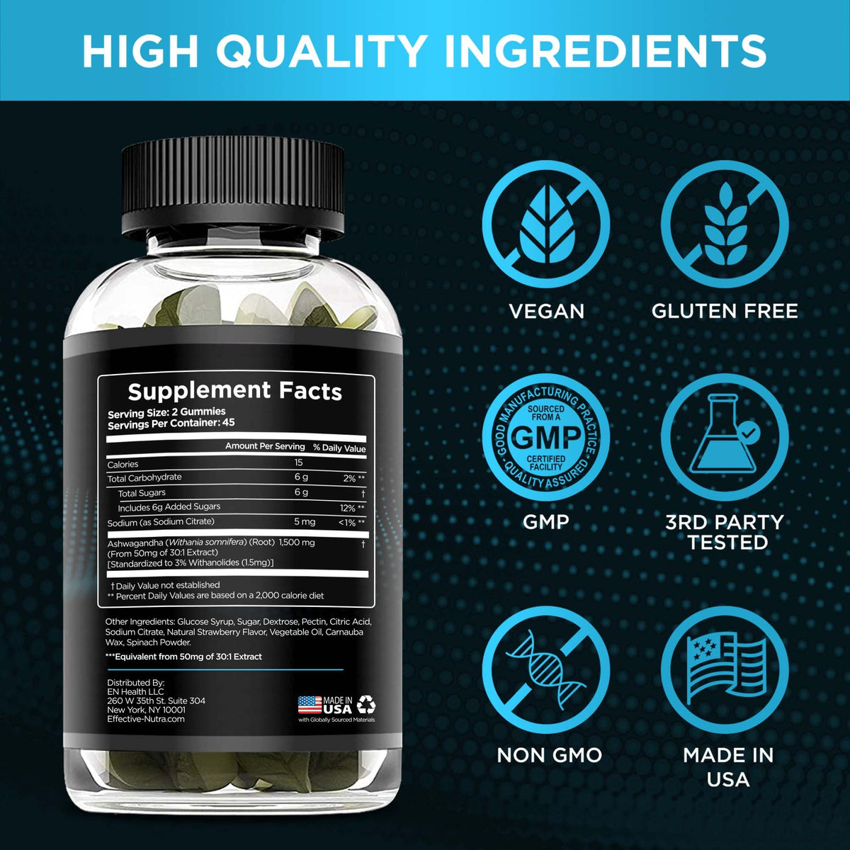 Effective Nutra Ashwagandha Gummies 1500mg - Stress Relief