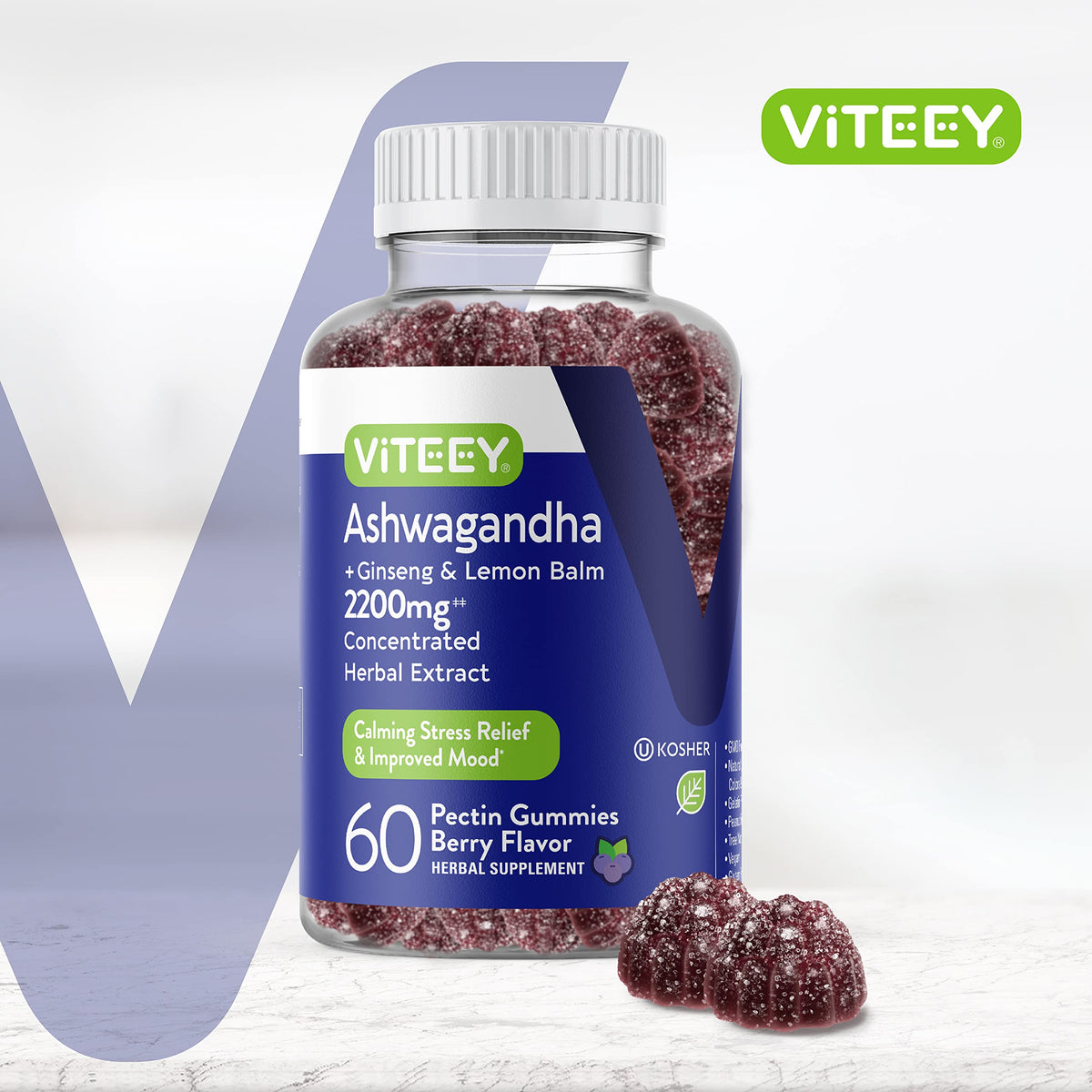 Viteey Ashwagandha Gummies with Ginseng & Lemon Balm - 60 Gummies - image 2