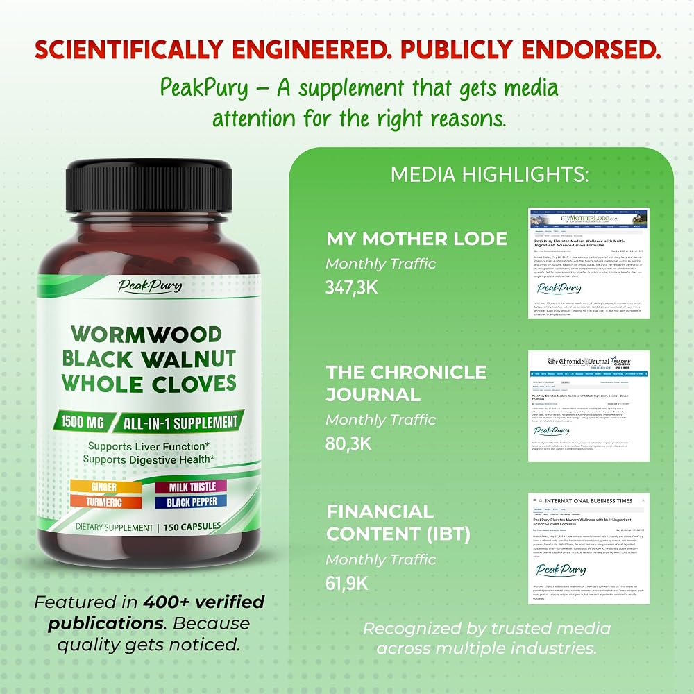 PeakPury Wormwood Complex 1,500 mg with Black Walnut - 150 Capsules - image 6