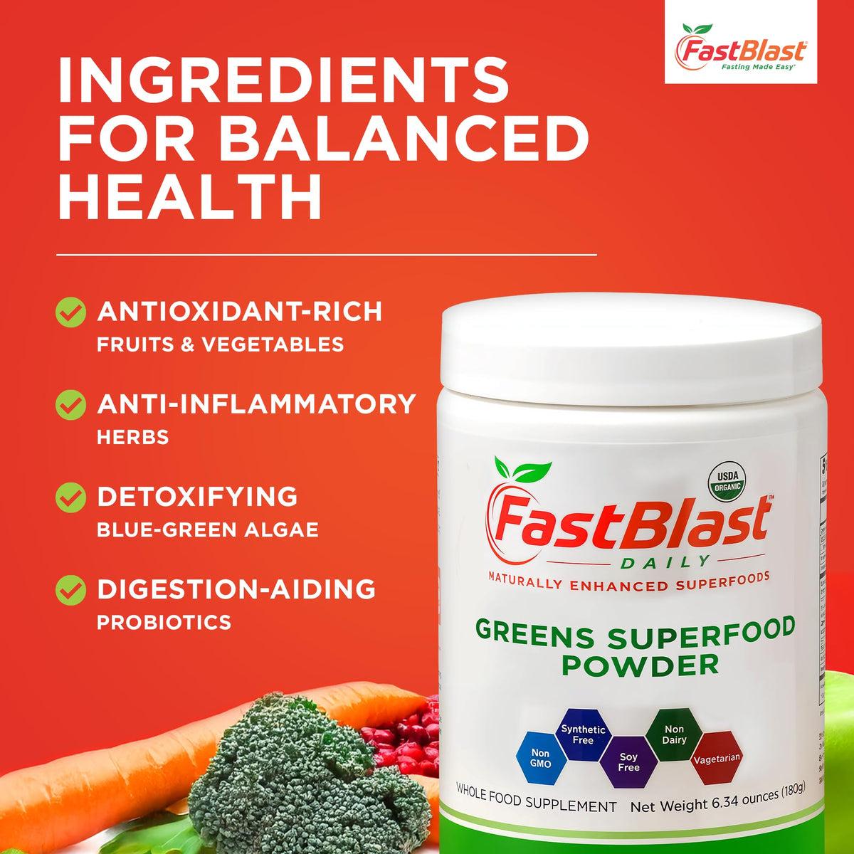 FastBlast Organic Super Greens Powder with Probiotics - 180g - image 3