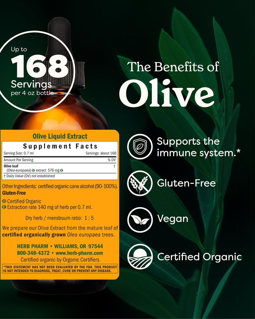 Herb Pharm Certified Organic Olive Leaf Liquid Extract for Immune Support - image 2
