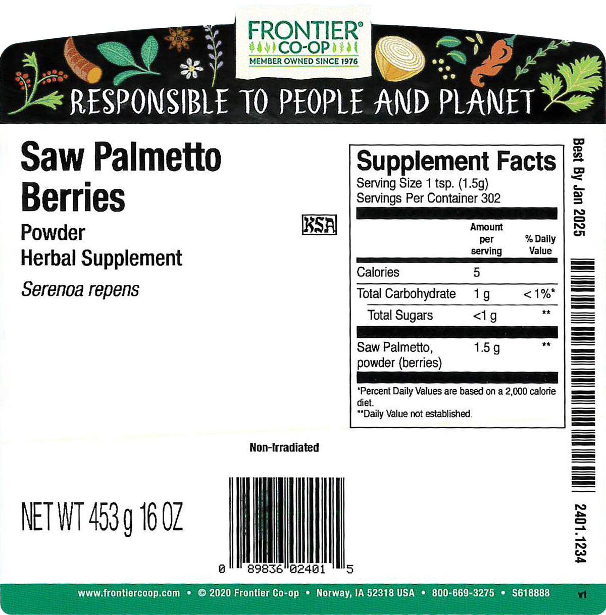 Frontier Co-op Saw Palmetto Berries Powder - 1 Pound - image 2