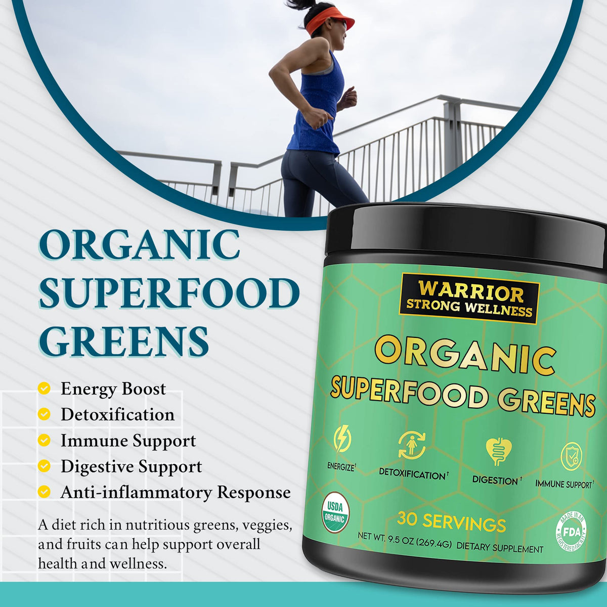 Warrior Strong Wellness Certified Organic Greens Powder - 30 Servings - image 5