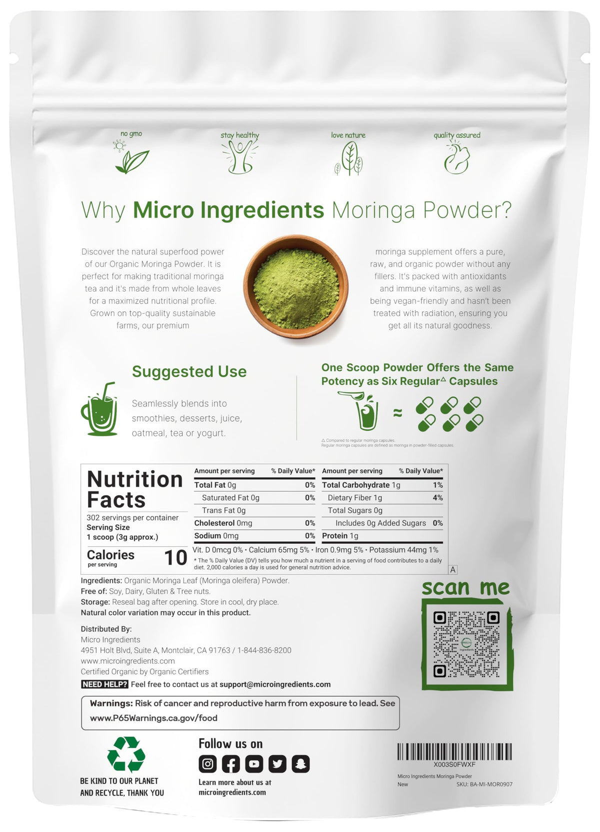 Micro Ingredients Organic Moringa Oleifera Leaf Powder - 32 oz - image 2