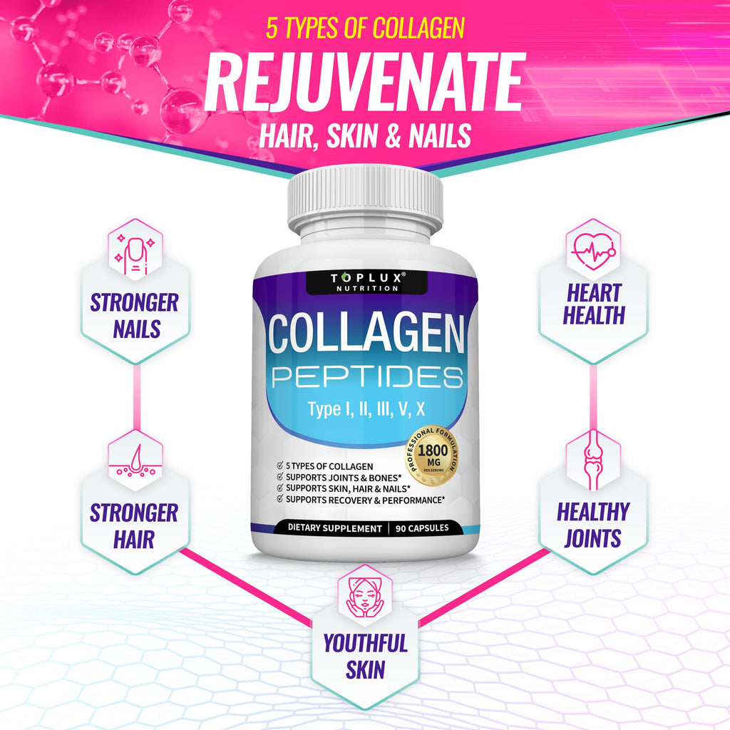 Toplux Multi Collagen Peptides Pills 1800 Mg Complex - Type I