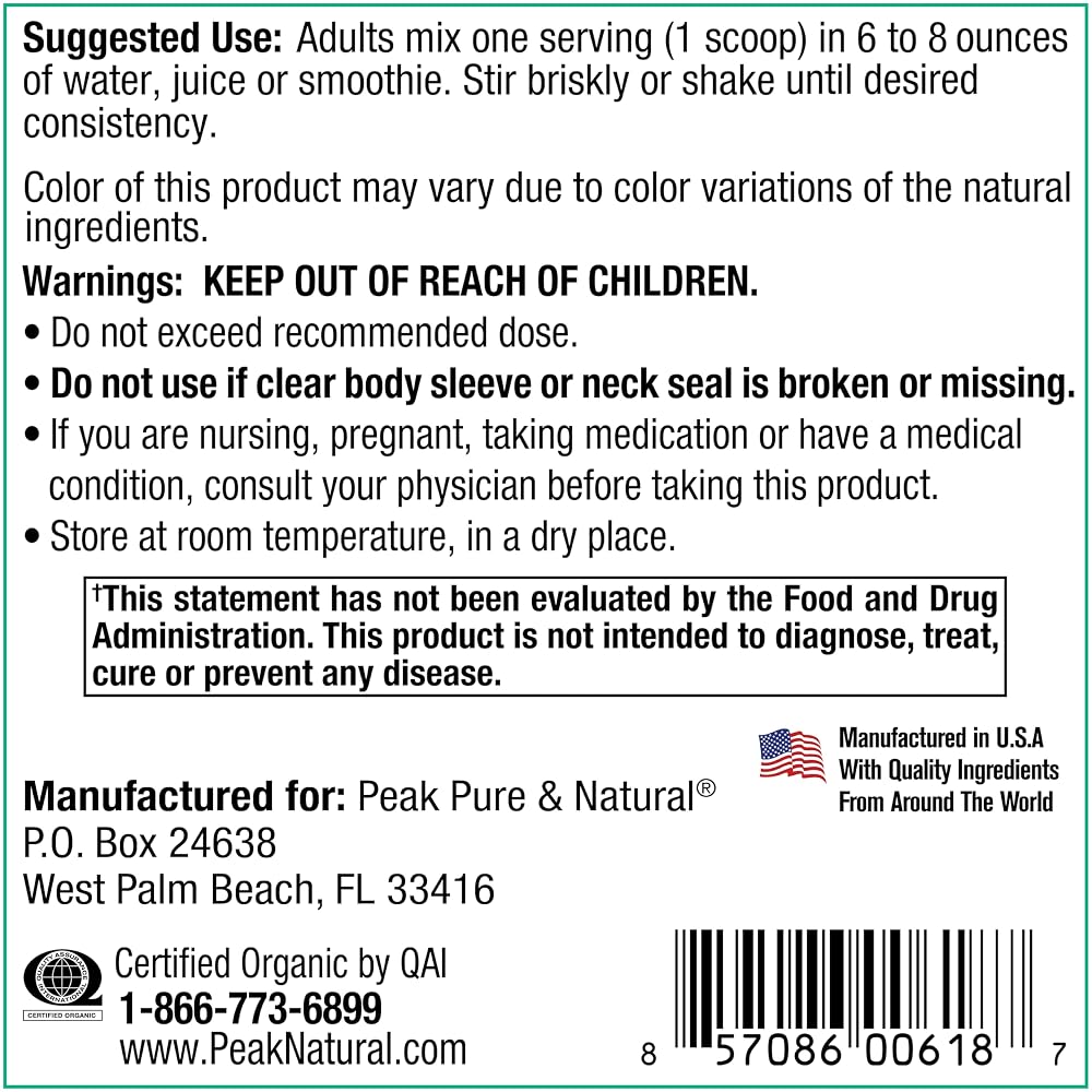 Peak Pure & Natural Greens Powder with Enzymes & Probiotics - 30 Servings - image 3