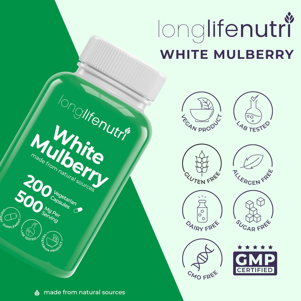 LongLifeNutri White Mulberry Leaf Extract 500mg - 200 Vegetarian Capsules - image 7