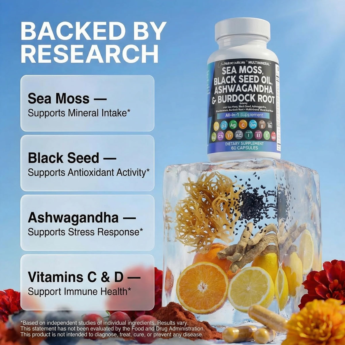 Clean Nutraceuticals Sea Moss Black Seed Oil Blend - 60 Capsules - image 3