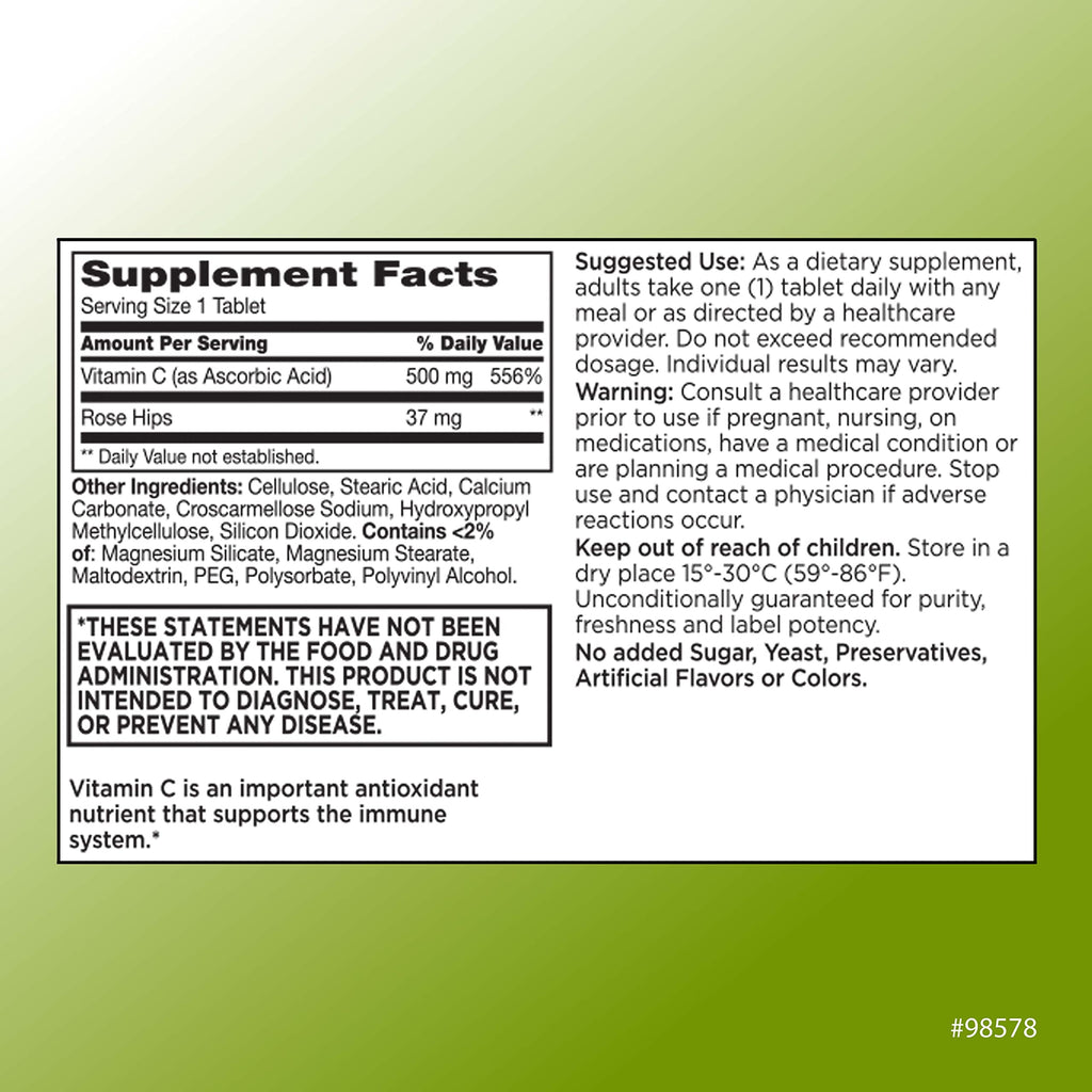 Quality Choice Vitamin C 500 mg with Rose Hip Immune Support - 100 Tablets - image 2