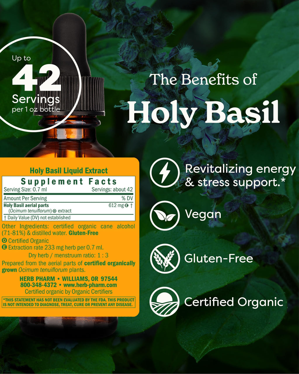 Herb Pharm Holy Basil Extract for Energy and Vitality - 1 Fl Oz - image 3