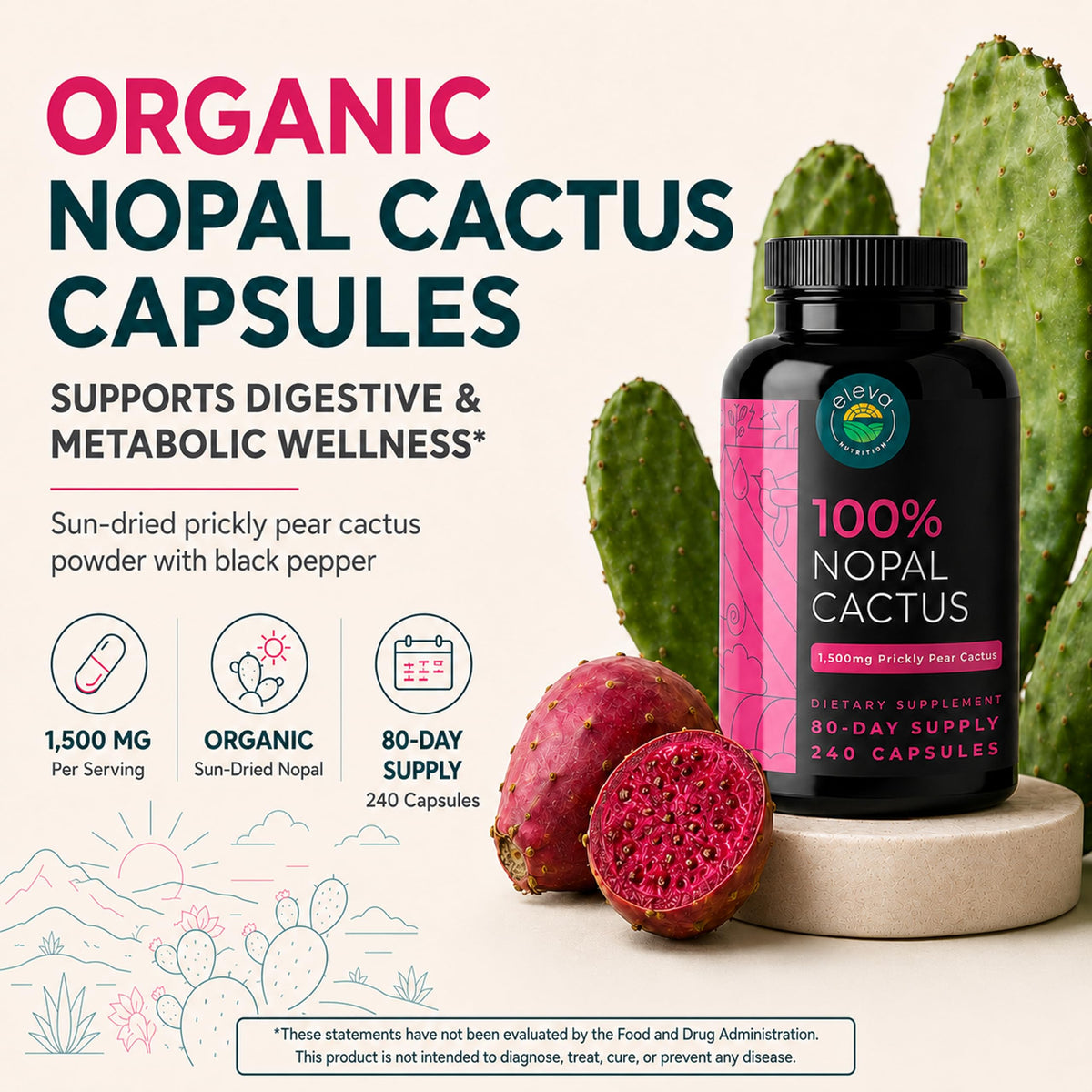 Eleva Nutrition Nopal Cactus Capsules 1500mg - 240 Capsules - image 2