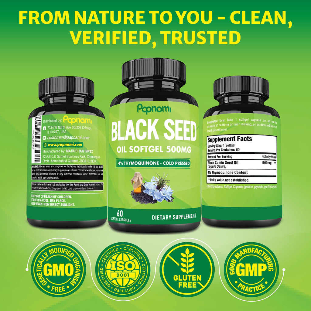 Papnami Black Seed Oil Softgels 500mg - 120 Capsules - image 6