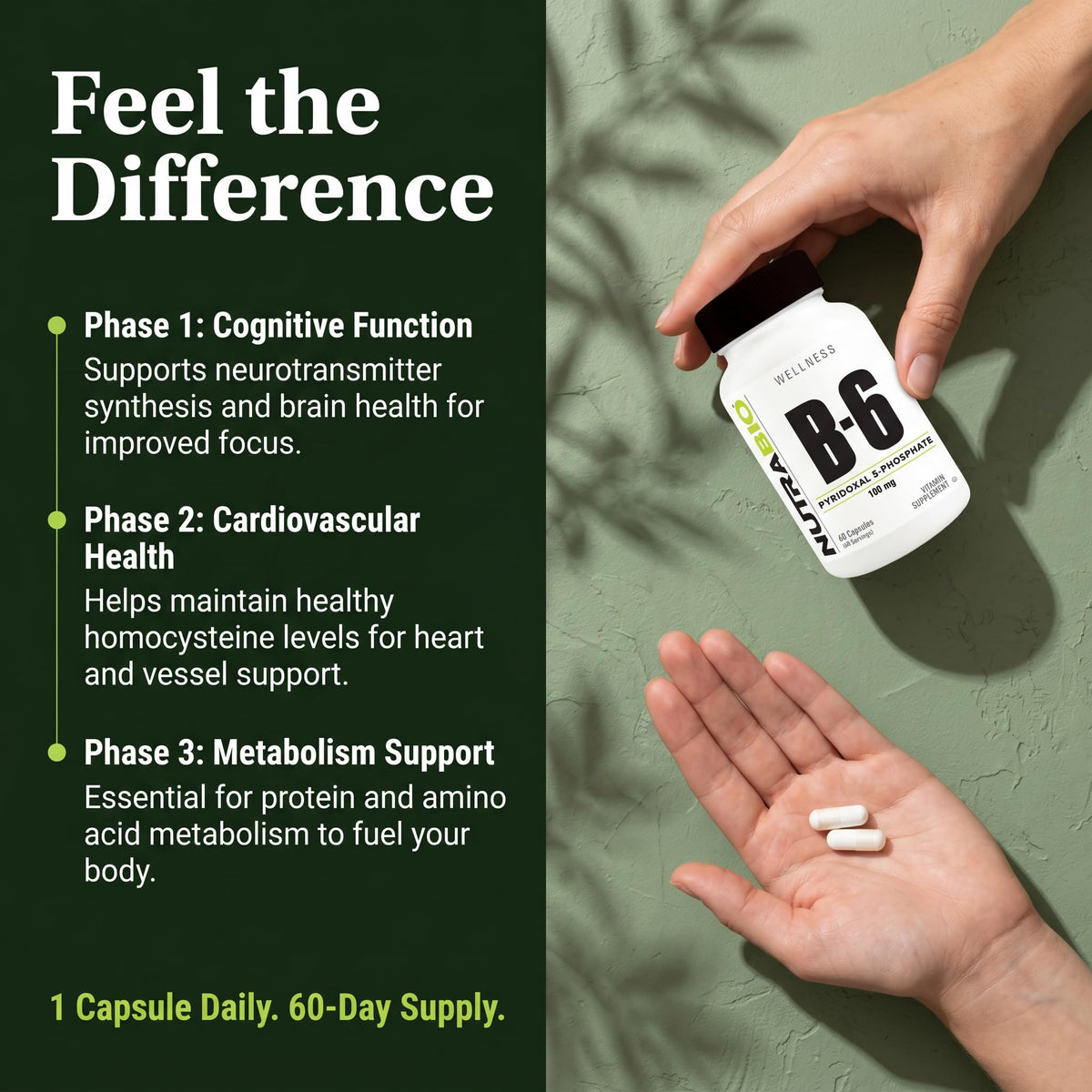NutraBio Vitamin B6 P5P 100mg - 60 Vegetarian Capsules - image 5