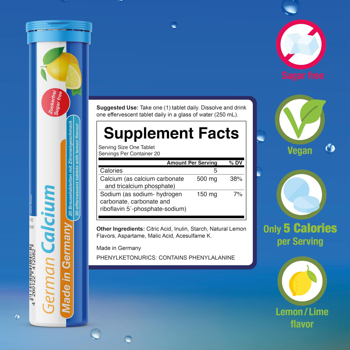 T&D German Calcium 500 mg Effervescent Tablets - 100 Servings - image 3