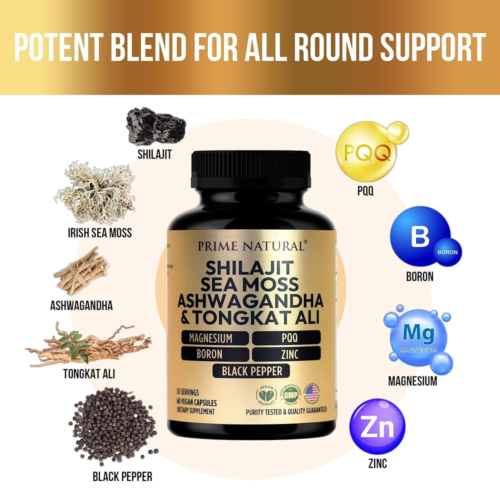 PRIME NATURAL Shilajit 1000mg with Ashwagandha & Tongkat Ali - 60 Capsules - image 6