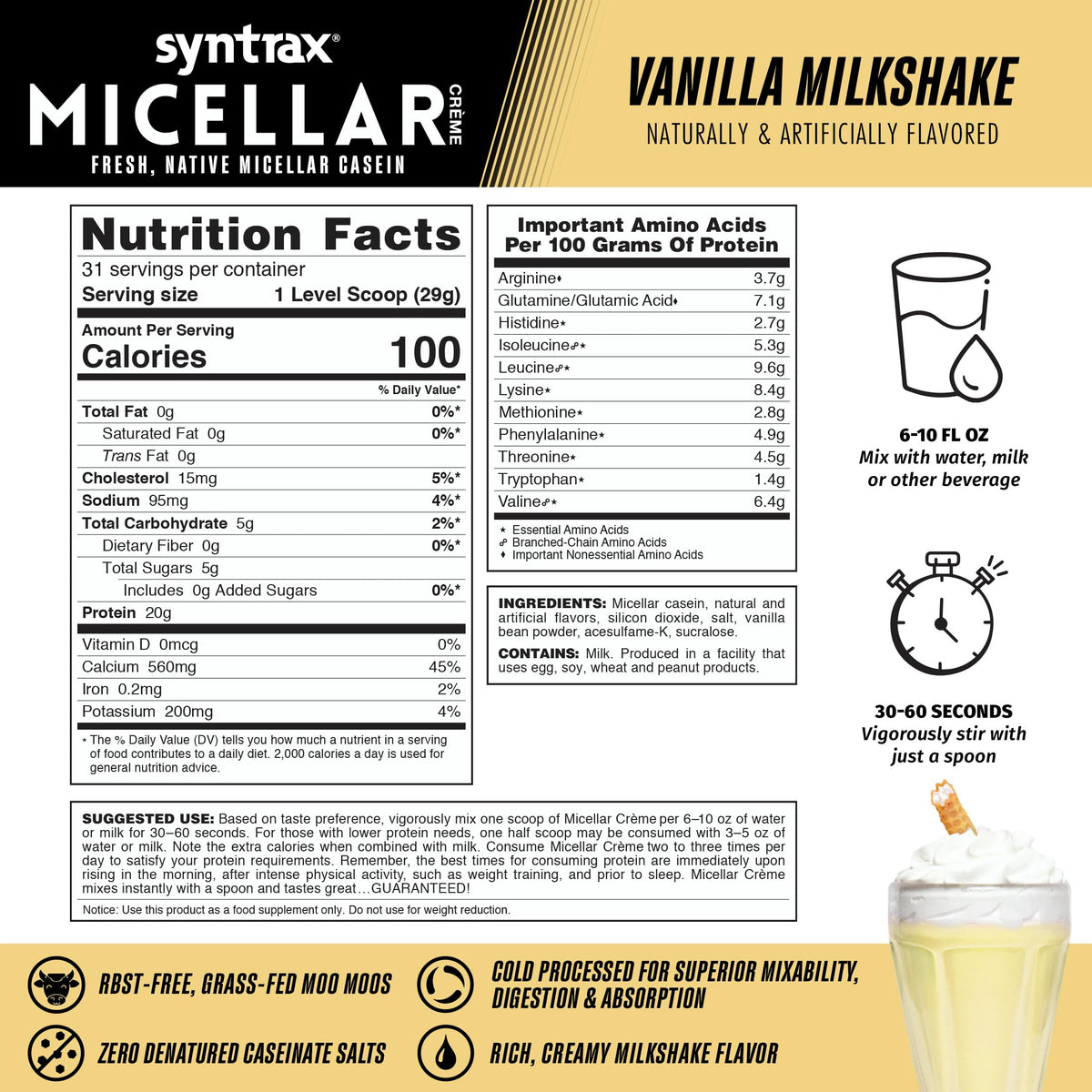 Syntrax Micellar Creme Vanilla Milkshake Protein - 2 lbs - image 3
