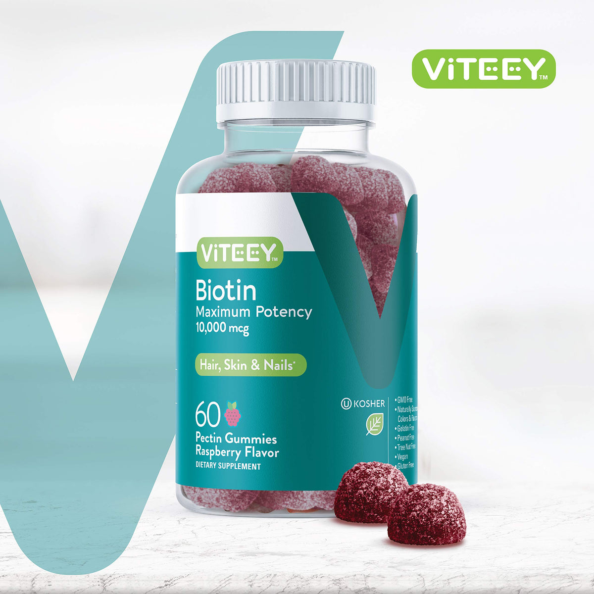 Viteey Biotin Gummies 10,000mcg - Highest Potency Vitamin B7 & H