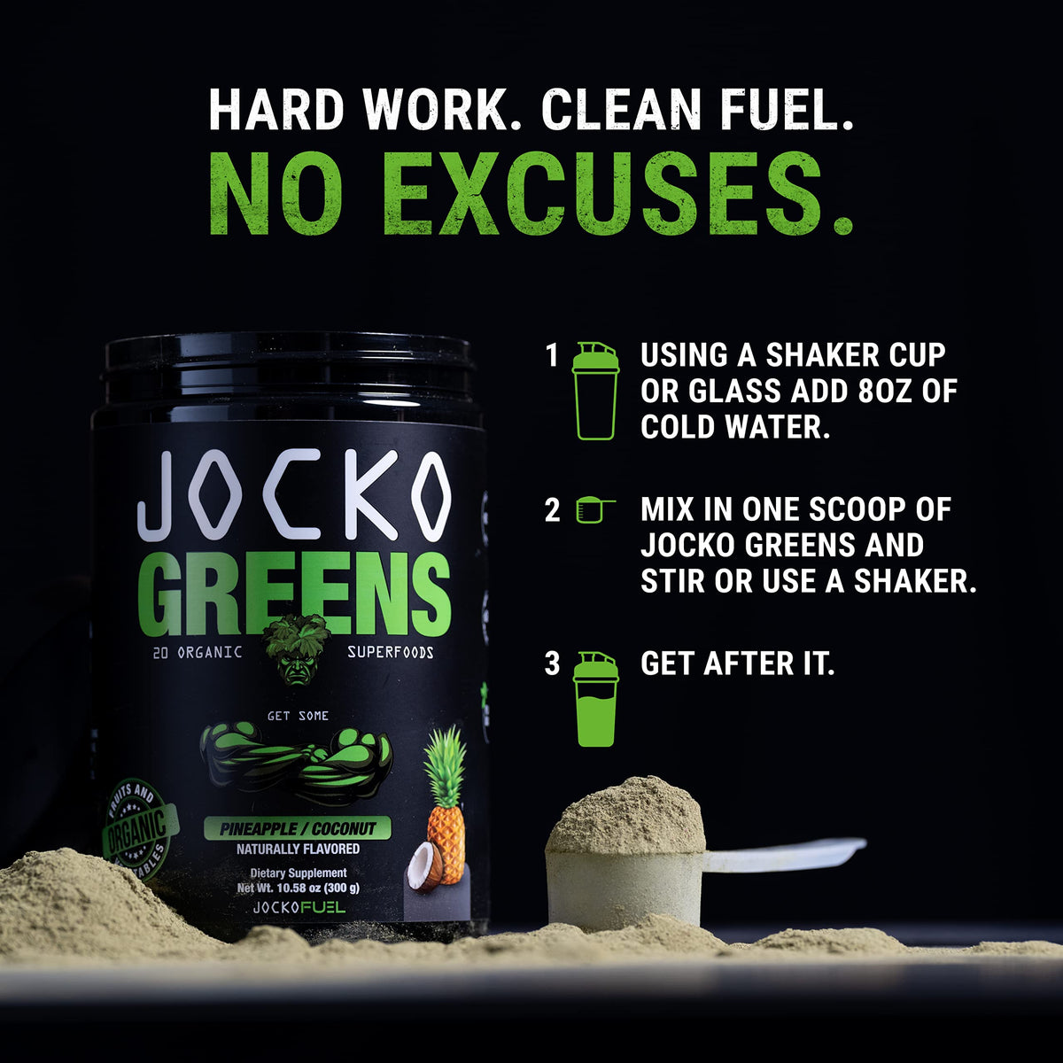 Jocko Fuel Greens Powder (Coconut/Pineapple Flavor) - Organic Greens