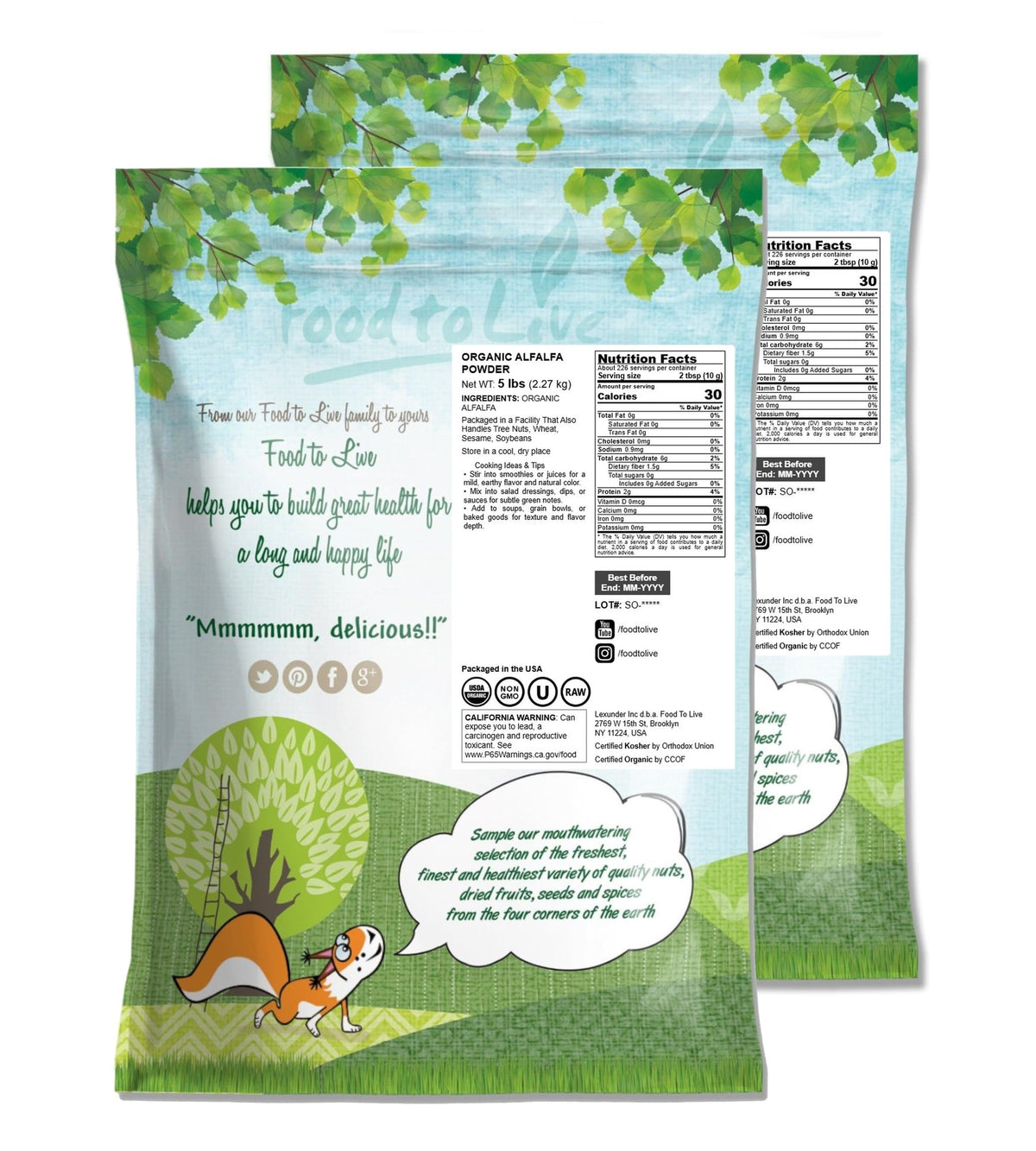 Food to Live Organic Alfalfa Powder