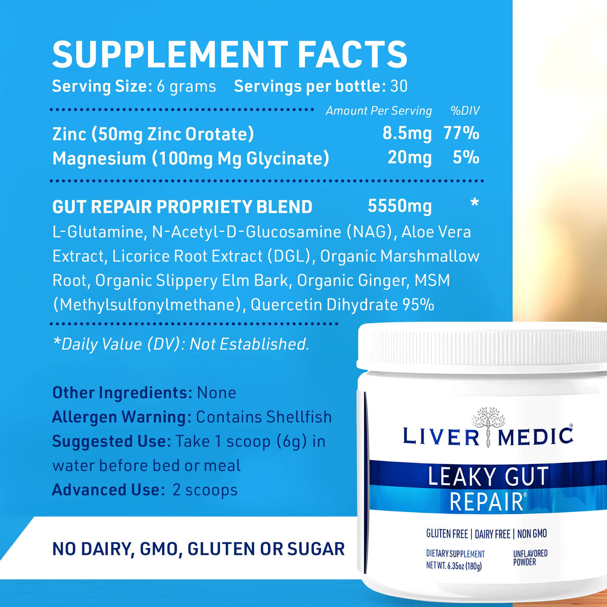 Liver Medic Leaky Gut Repair Supplement Powder - 180g - image 5
