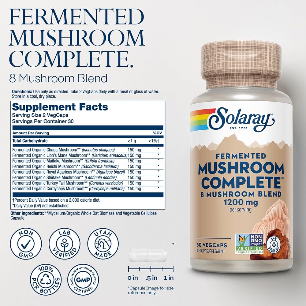 SOLARAY Fermented Mushroom Complete 8-Blend - 60 Vegetarian Capsules - image 3