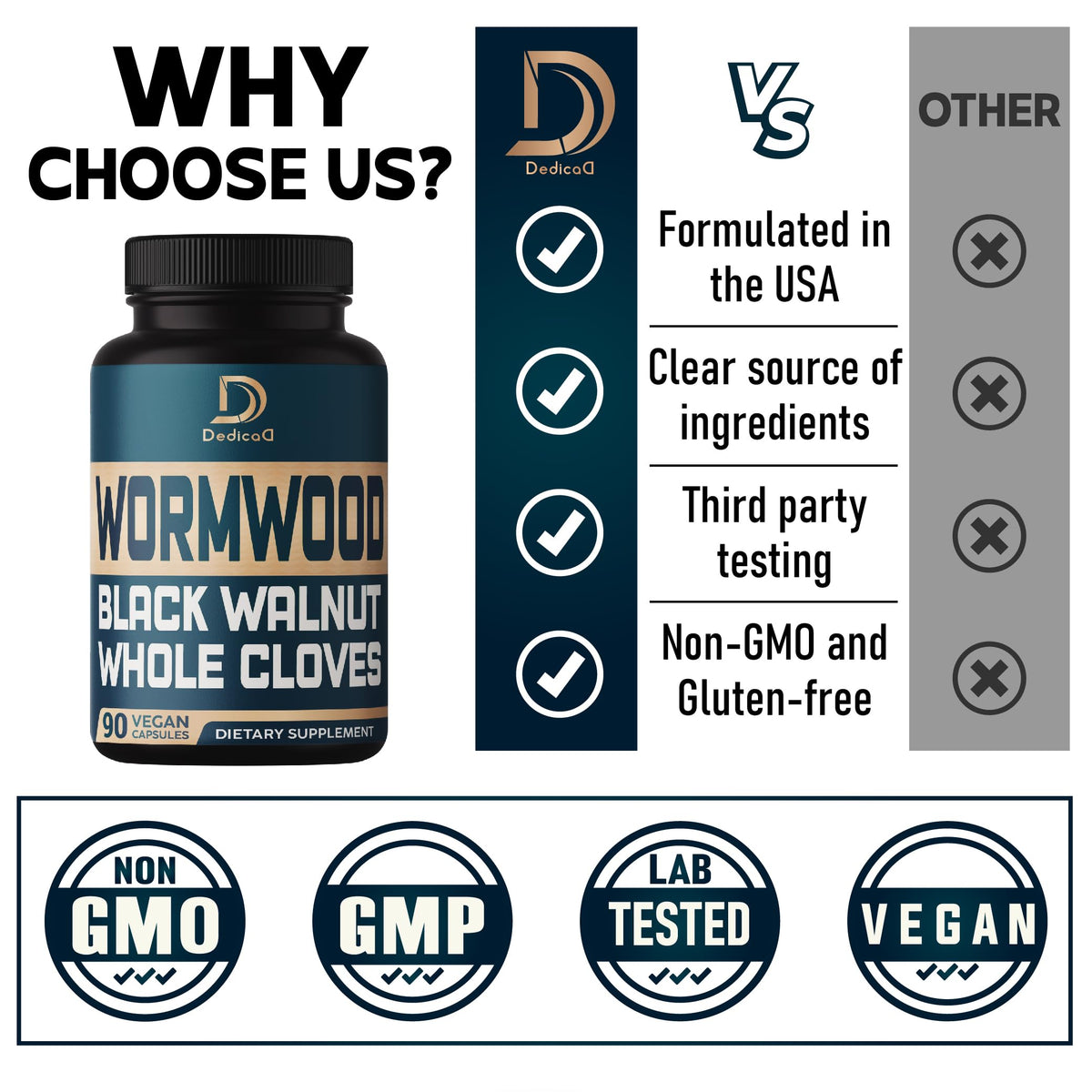 DEDICAD Wormwood Capsules - Digestive, Immune, and Mood Support
