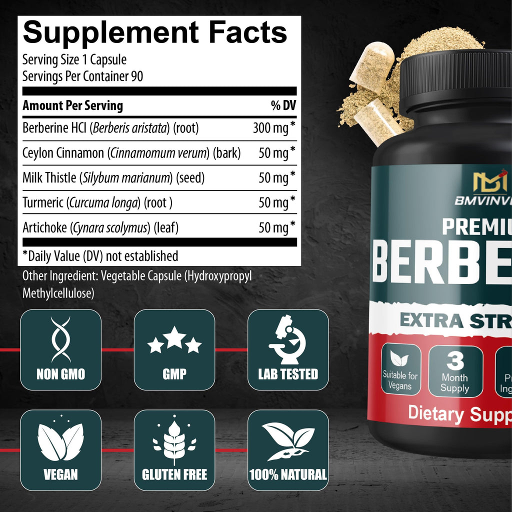 BMVINVOL Berberine HCl with Ceylon Cinnamon & Turmeric - 90 Capsules - image 2