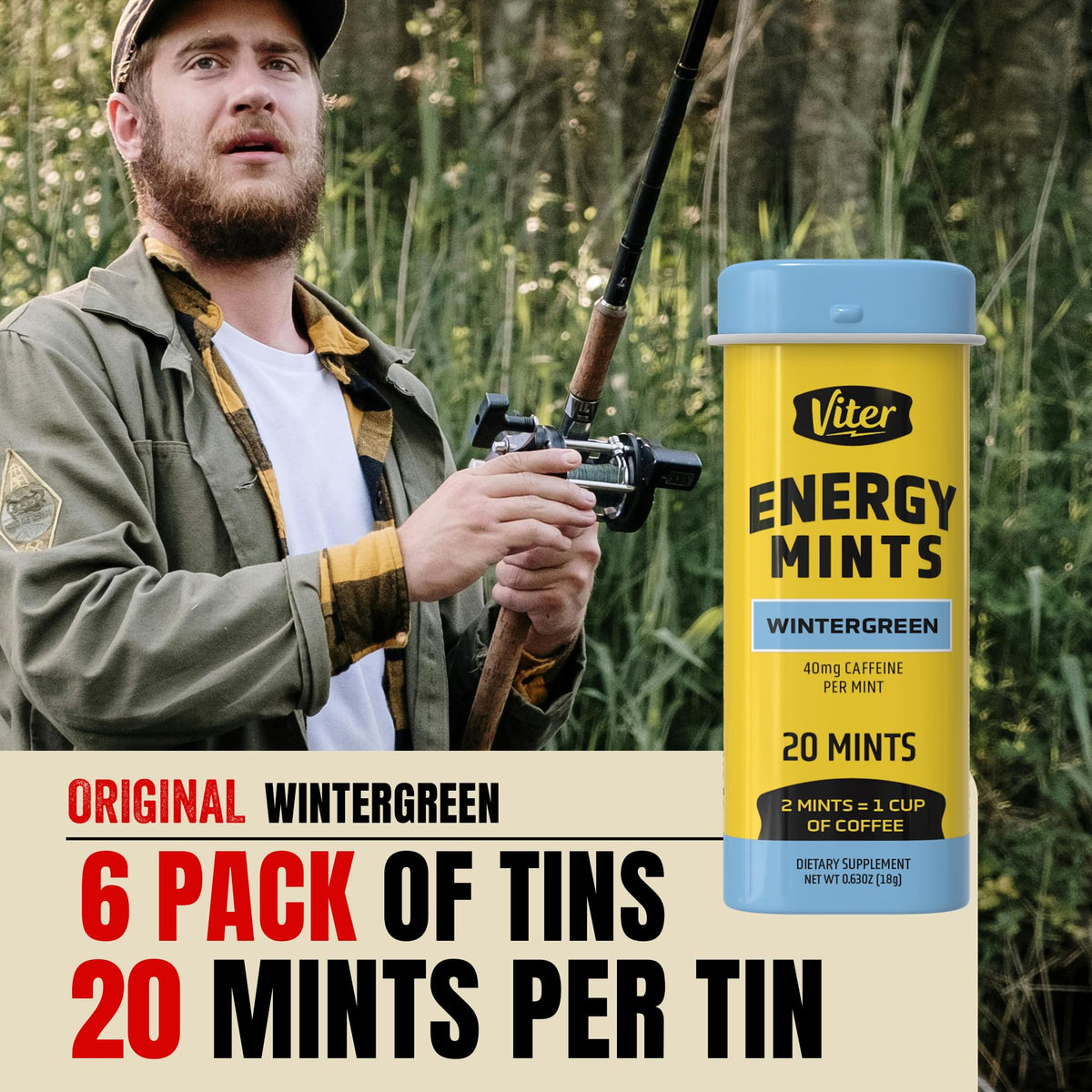 Viter Energy Caffeinated Mints 40mg Caffeine, B Vitamins, Sugar Free.