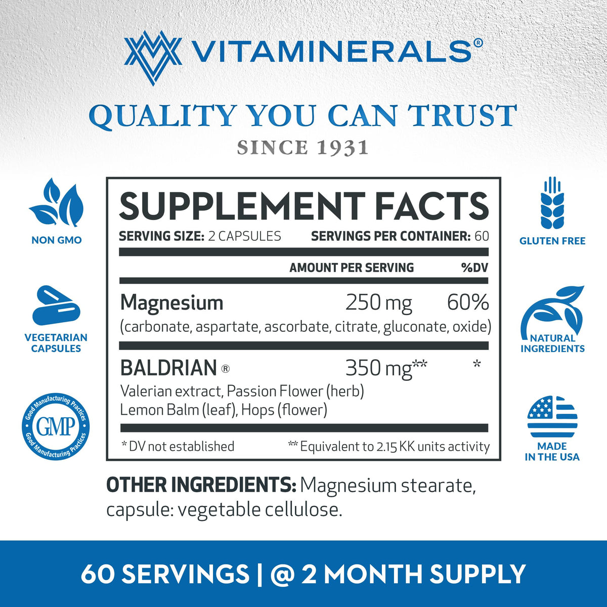 Vitaminerals 33+ Baldrian® Plus Natural Relaxing Support Standardized