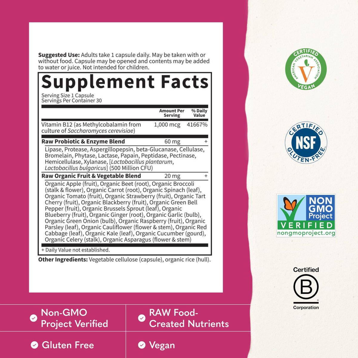 Garden of Life Vitamin Code Raw B-12 Methylcobalamin Vegan - 30 Capsules - image 3