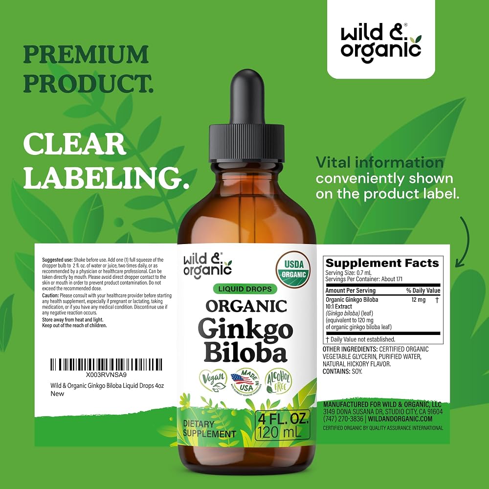 Wild & Organic Ginkgo Biloba Extract Drops for Brain & Focus - 4 oz - image 9