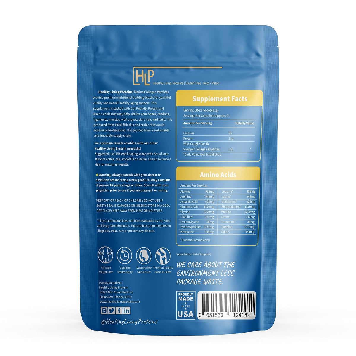 HLP Healthy Living Proteins Marine Collagen Peptides - 8 oz - image 2