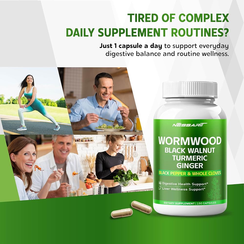 NESSARIT Wormwood Capsules with Black Walnut & Turmeric - 150 Count - image 2