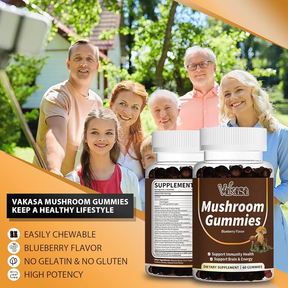 Vakasa Mushroom Gummies 10 Blend 2500mg Brain & Immune Support - 60 Gummies - image 5