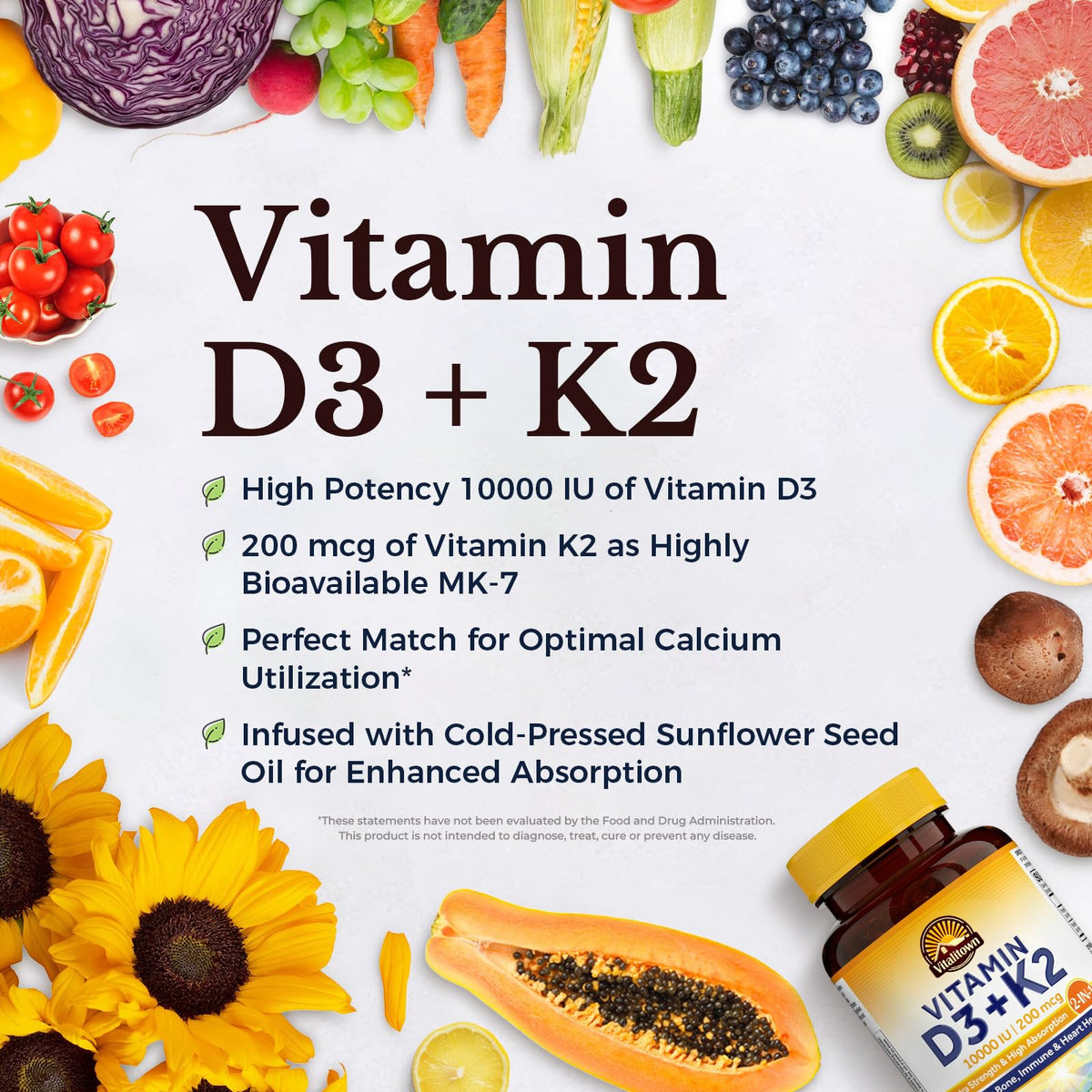 Vitalitown Vitamin D3 K2 10000 IU - 300 Softgels - image 3