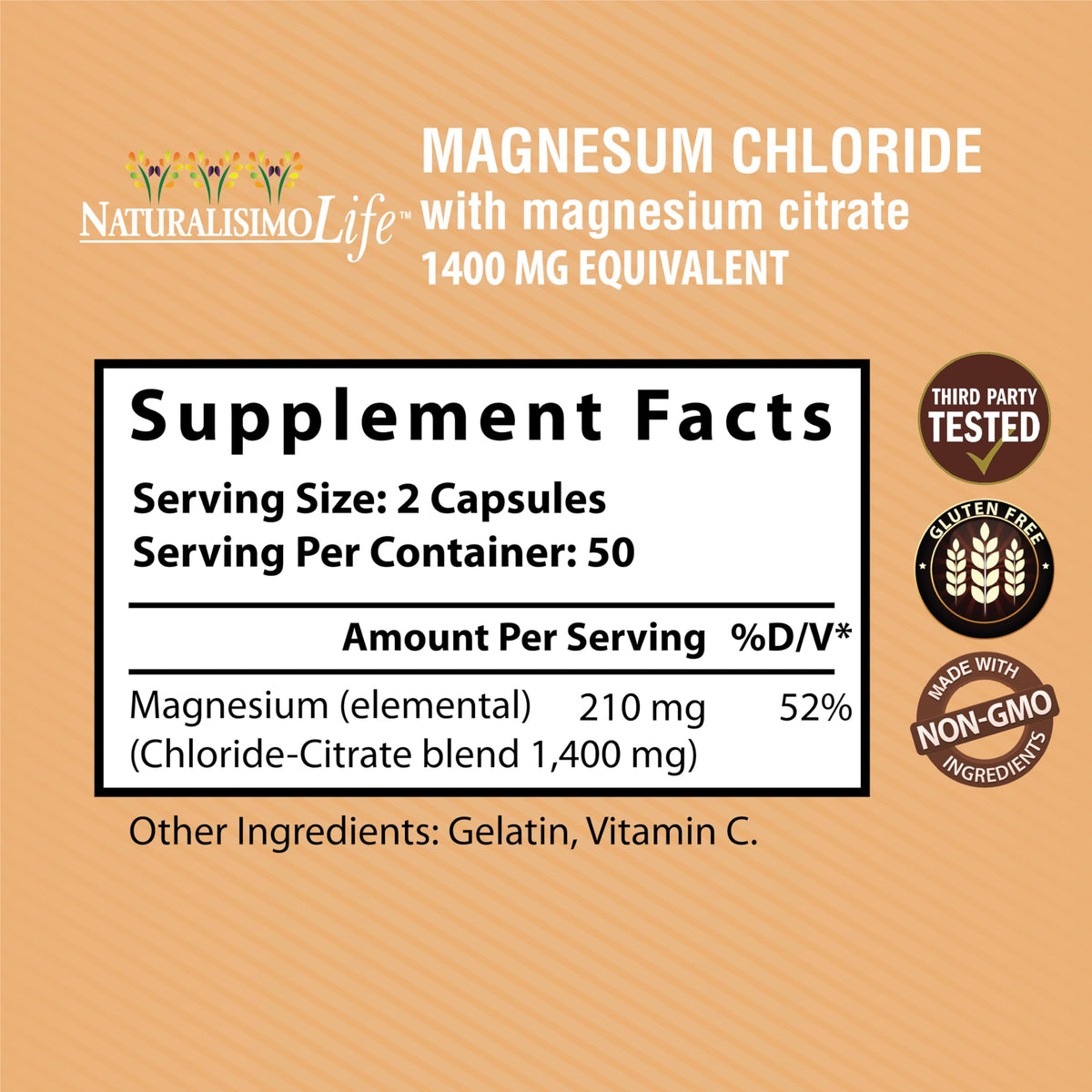 NaturalisimoLife Magnesium Chloride 1400 mg - 100 Capsules - image 2