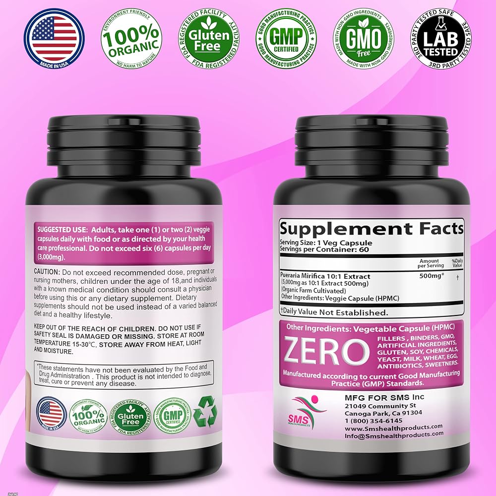SMSHEALTHPRODUCTS Pueraria Mirifica 10:1 Extract - 60 Vegetarian Capsules - image 2