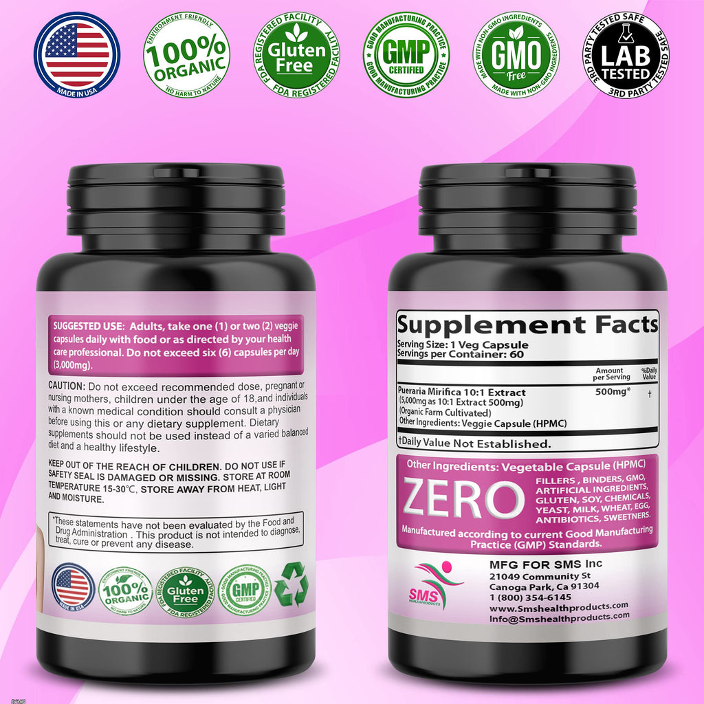 SMSHEALTHPRODUCTS Pueraria Mirifica 10:1 Extract - 60 Vegetarian Capsules - image 2