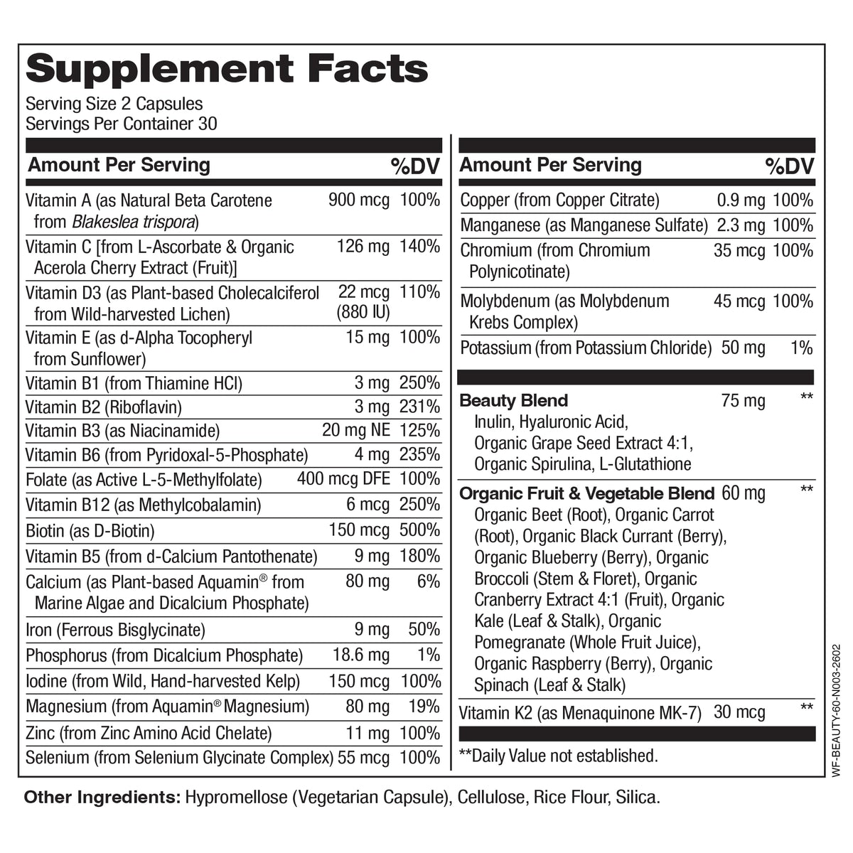 NATURELO Whole Food Multivitamin Hair, Skin & Nails - 60 Capsules - image 3