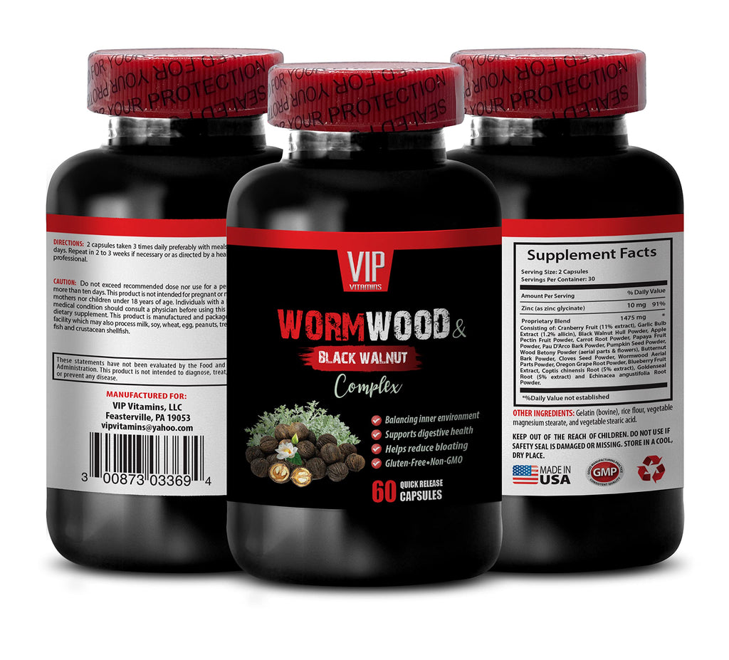 VIP Supplements Black Walnut and Wormwood Complex 1500 MG - 60 Capsules