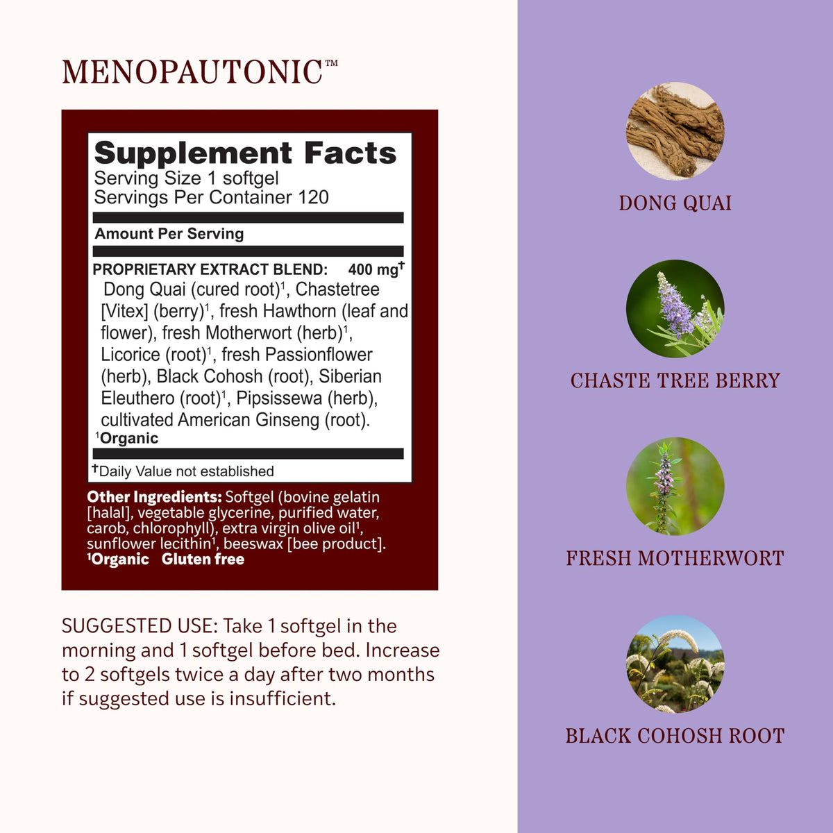 Herbs Etc. Menopautonic Softgels with Dong Quai & Vitex - 120 Softgels - image 4