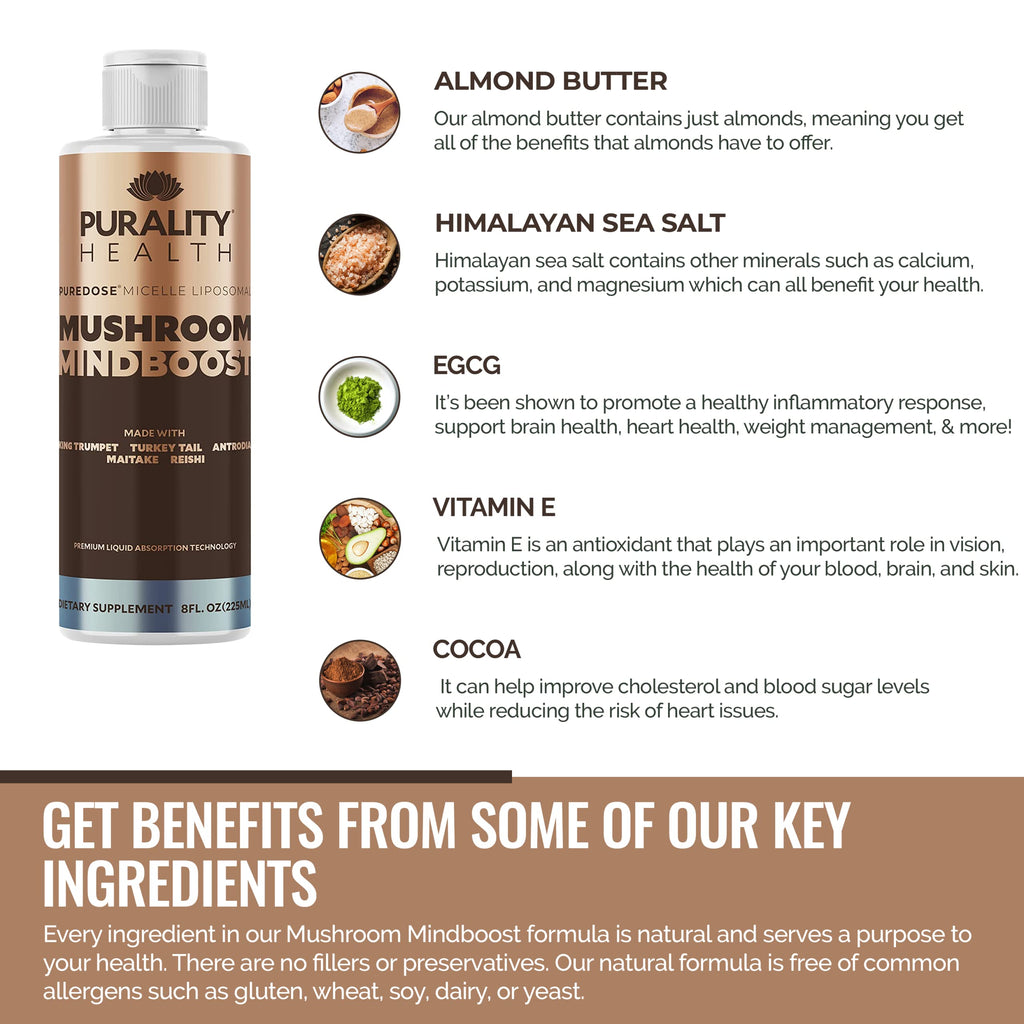 PURALITY HEALTH Liposomal Mushroom Mindboost Brain Fog Relief - 8 Fl Oz - image 2