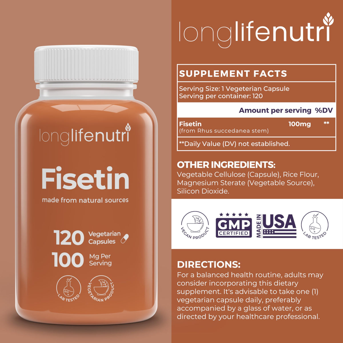 LongLifeNutri Fisetin 100mg Senolytic Supplement - 120 Vegetarian Capsules - image 2