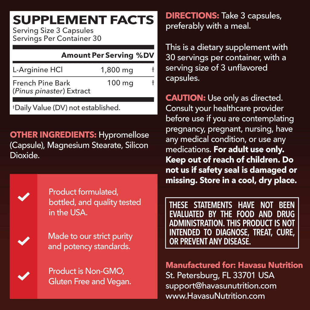 HAVASU NUTRITION L-Arginine Nitric Oxide Supplement Capsules