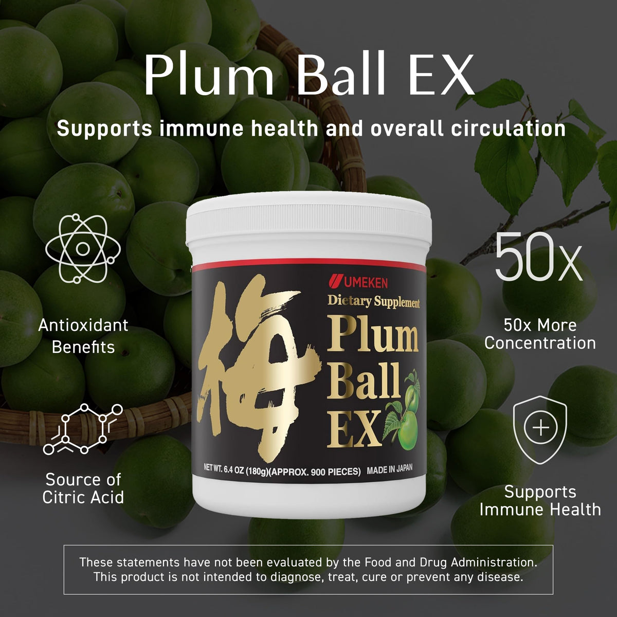 Umeken Plum Ball EX, Concentrated Extract with Antioxidants, Citric