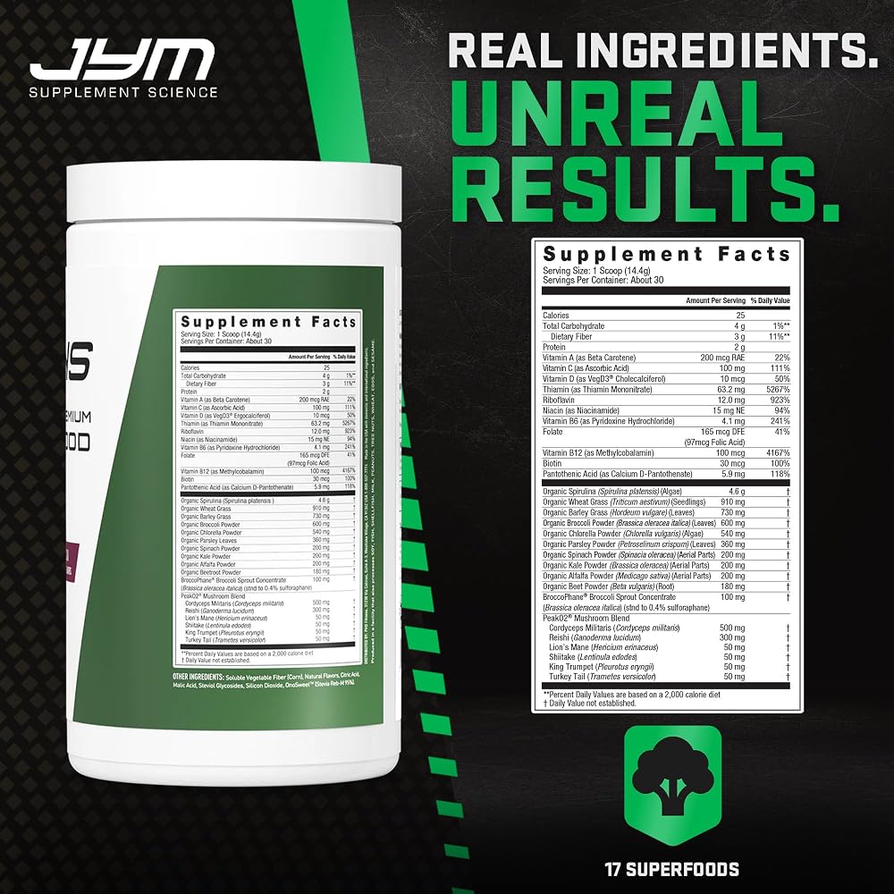 JYM Greens Powder Supplement with Organic Spirulina - 15.2 Oz - image 3