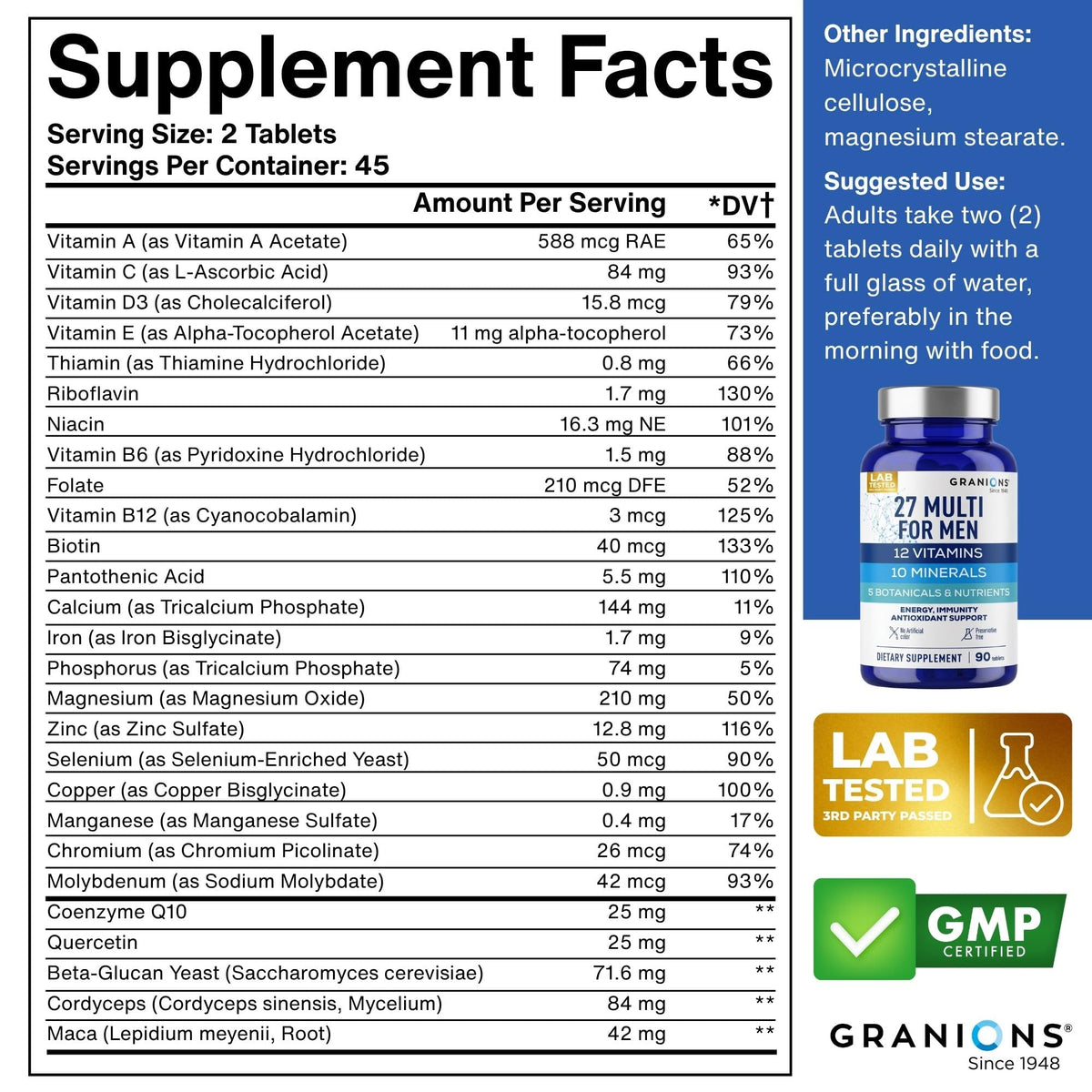 Granions 27 Mens Multivitamin with CoQ10 - 90 Tablets - image 2