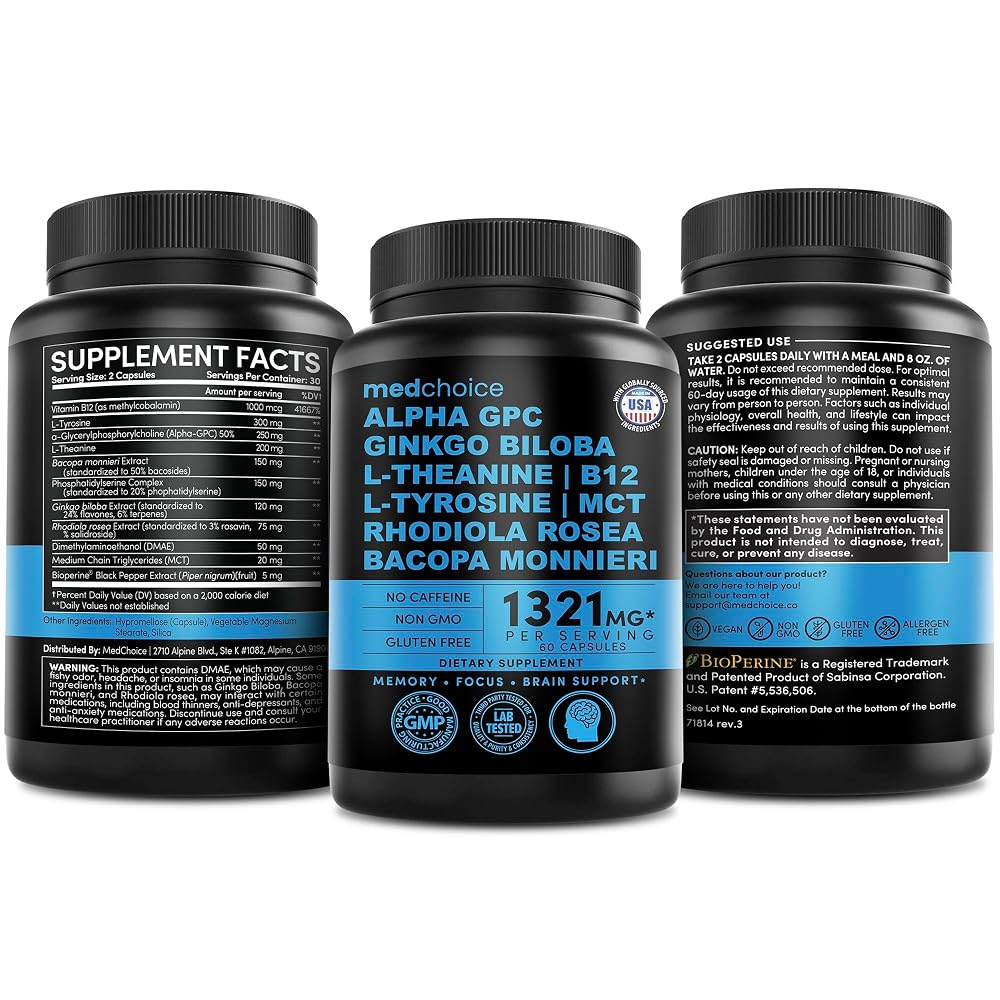 MedChoice 11-in-1 Nootropic Brain Supplement Non-Caffeinated - 240 Capsules - image 7