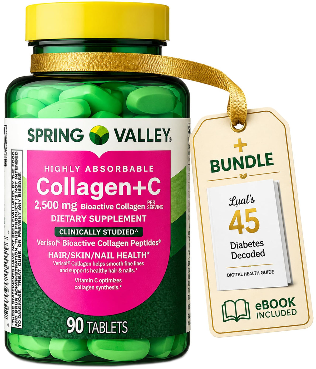 LUAL Spring Valley Collagen + C Tablets for Hair, Skin & Nails - 90 Tablets