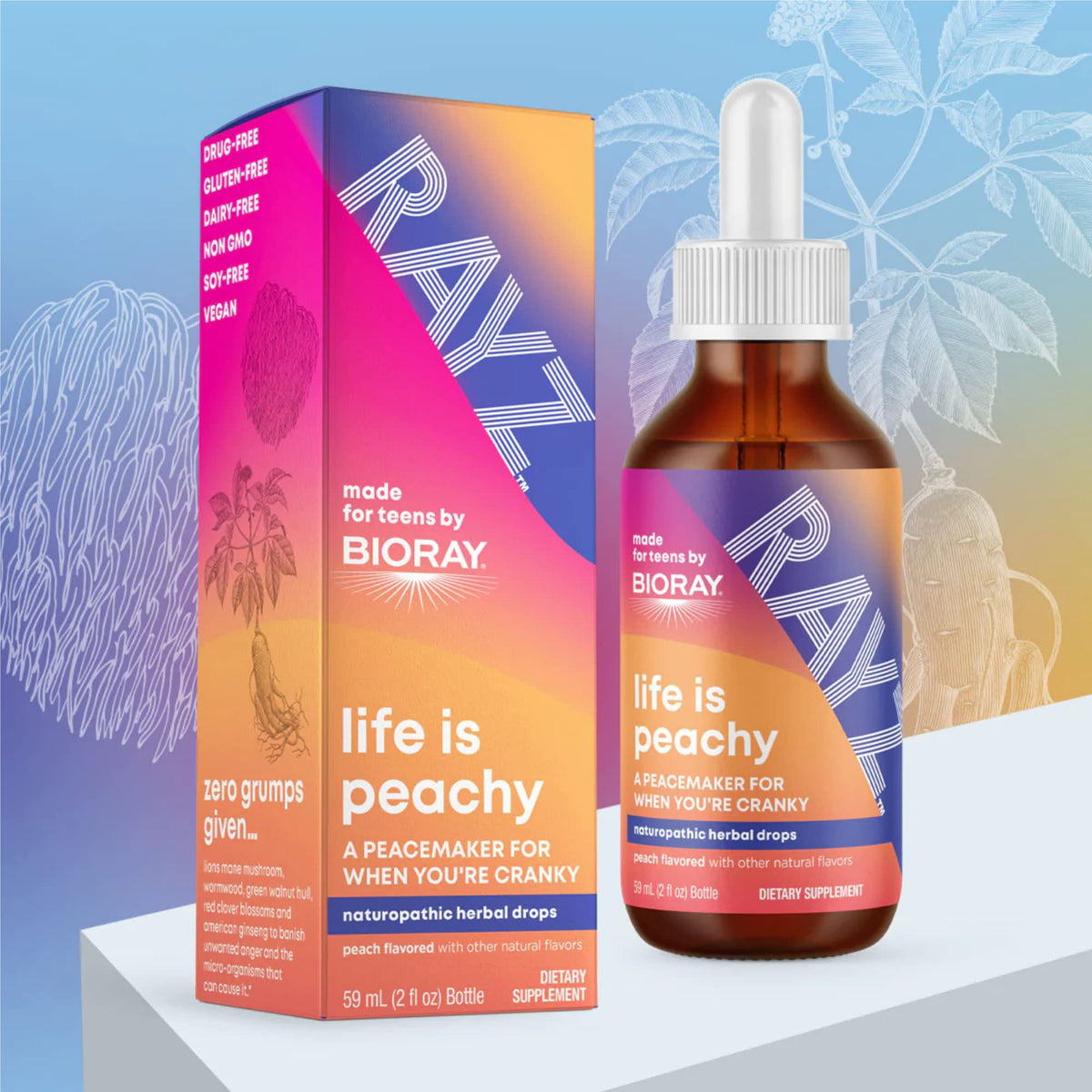 BIORAY RAYZ Life is Peachy Herbal Tincture for Teens - 2 fl oz - image 4